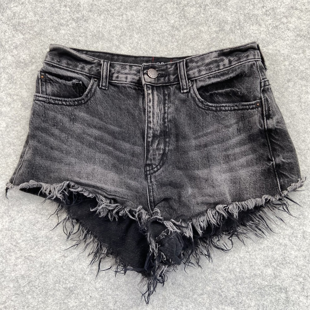 BDG High-Rise Cheeky Shorts Womens 26 (26x2) Gray Denim Cutoff Frayed